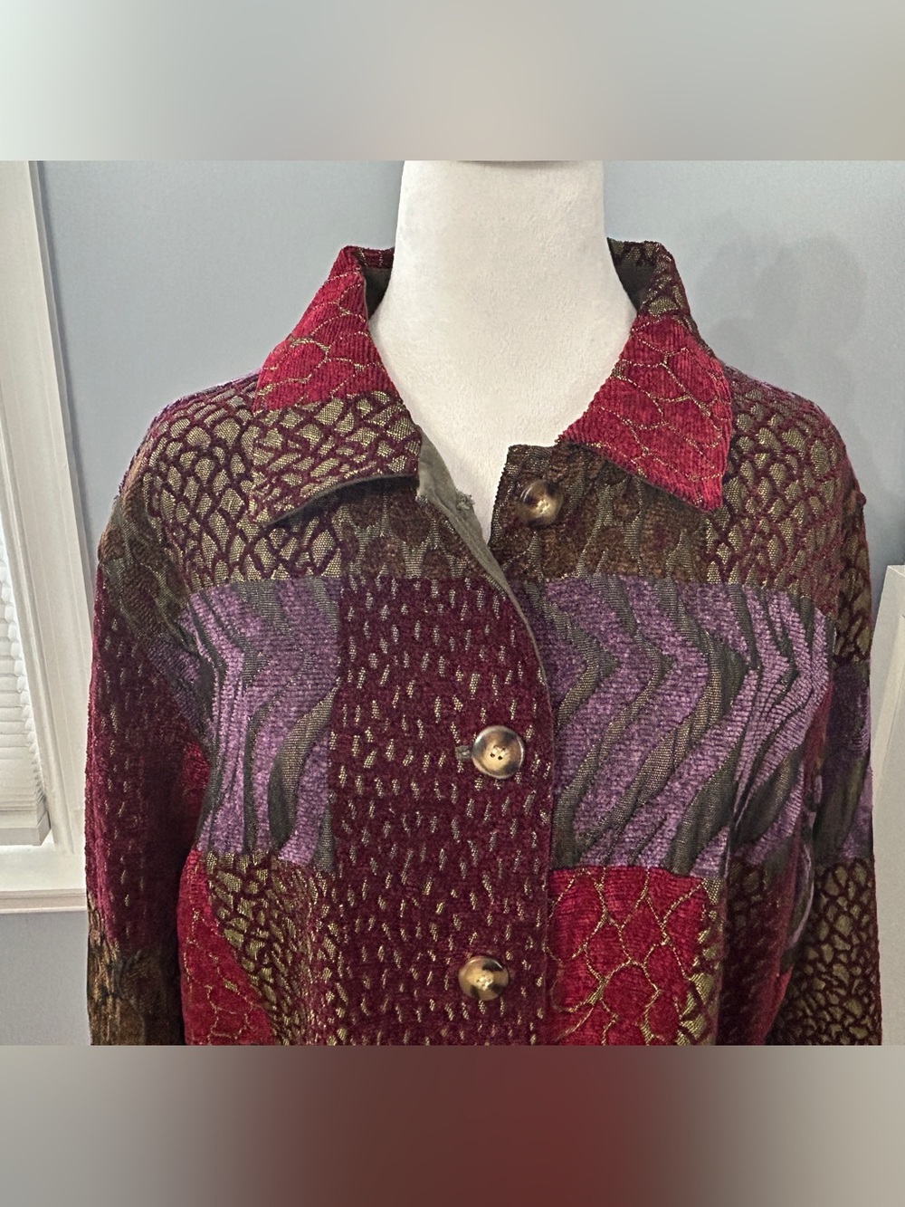 Coldwater Creek Patchwork Jacket Plus Size 1X Multicolor Textured Button Front - Picture 5 of 9